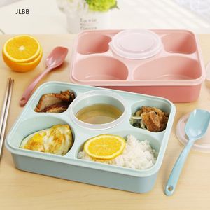 Dinnerware Sets 5 Cells 1000ml Leak-Proof Healthy Plastic Lunch Box Durable Adults Lady Kid Lunchbox Microwave Bento Eco-Friendly