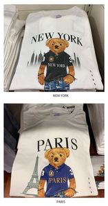 Yaz Yüksek Kalitesi% 100 Pamuk Ayı T-Shirt Kısa Kollu Gevşek Gevşek Uyum Tişörtü Amerikan Ayı Deseni S-3XL