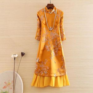 Roupas étnicas de ponta de primavera floral de ponta de peixe chinês rabo de peixe midi vestido jacquard cheongsam elegante slim lady qipao party s-xxl