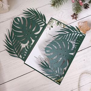 Greeting Cards Emerald Tropical Fold Paper Wedding Party Invitation Card No Inner Sheet No Envelope 230317