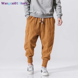 WANGCAI01 PANTY MĘŻCZYZN MRGB 2023 Style chiński mężczyźni bawełniane lniane spodnie haremowe man streetwear man swobodne joggery harajuku elastyczne talia