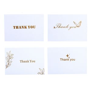 Greeting Cards 10pcs Handmade Gold Stamp Fold Thank You Message Greeting Invitation Paper Flower Card Christmas Wedding Birthday Party Gift 230317