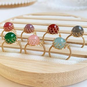 Anelli a grappolo Elegante GEM Naturale in pietra Golden White Golden Round Red Red Agates Real Blue Quarz Labradorite Opal Crystal Ring Bands