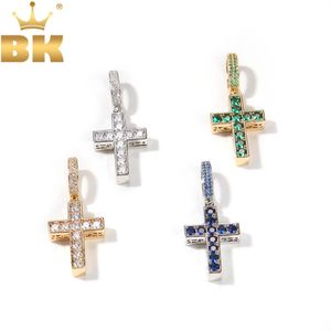 Ketten Der Bling King Zwei Seiten Kreuz Anhänger Halskette Iced Out Weiß Blau Grün Zirkonia Schmuck Party Hiphop