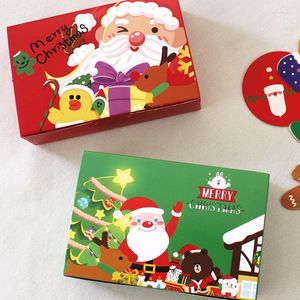 ギフトラップ10pcsメリークリスマスクッキーパッケージペーパーボックスレッド/グリーンハンドメイドエッグヨルククリスプチョコレートデコレーションの好意