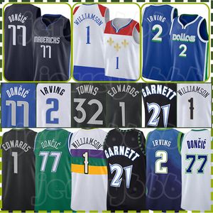 Luka Doncic Karl-Anthony Towns Basketball Jerseys Kyrie Irving 77 32 2 Zion 1 Williamson Kevin Garnett koszulka Jimmy Butler Black Tyler Herro 75. rocznica biały