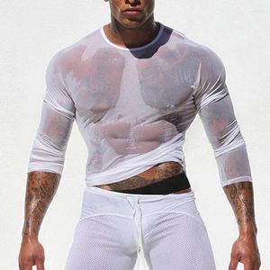 Erkek Tişörtler ABD Stok Erkekler Mesh See-Through Long Sleeve Nefes Alabaş T-Shirt Tee Top Muscle Casual Club