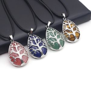 Collana con ciondolo in pietra naturale Opale Quarzo rosa Ametista Catene di corda per alberi Cristalli curativi Collana di pietra per gioielli da donna