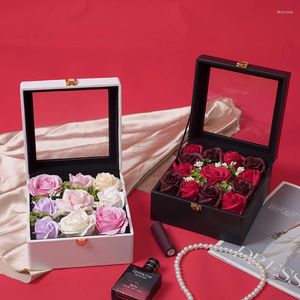 Presentförpackning smycken blomma lådan Alla hjärtans dag bevarade Display Creative Window Clamshell Rose Packaging