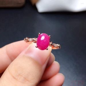 Cluster Rings Natural Ruby Stone Wedding Ring Ring Женское серебряное серебряное ювелирные аксессуары 6x8 мм