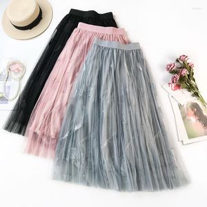 Skirts QA405 Style Feather Embroidery A-line Skirt Sexy Lace Mesh Summer Women Elegant Fairy Long
