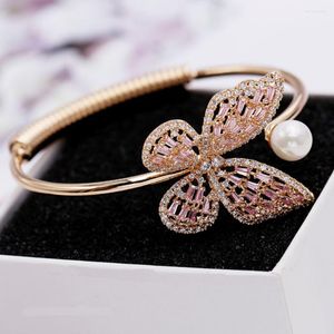 Bangle Rakol Zircon Butterfly Cuff Armband för kvinnor Luxury Crystal Cubic Zirconia Rose Gold Color Bangles Fashion Prom Party Jewelry