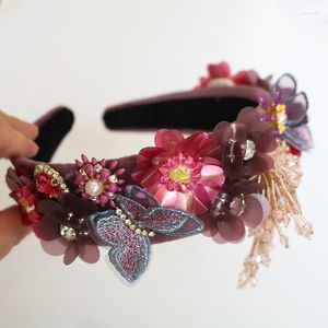 Clipes de cabelo barrettes lantejoulas barrocas coroa de flor roxa tiara tassel bandeira de cabeça de borboleta jóias acessórios para jóias handmades bijoux cheve