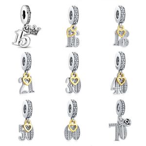 925 silver Fit Pandora Original charms DIY Pendant women Bracelets beads Birthday Numbers 16 18 Pendant