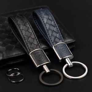 Luxus Zinklegierung Schlüsselanhänger Modedesign Unisex Webleder Keyrings Solid Color Cowhide Schlüsselbund Männer Frauen Schlüsselringe Geburtsd270U