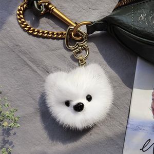 Carino vera pelliccia genuina cucciolo di cane giocattolo pompon palla borsa fascino portachiavi ciondolo giocattolo per bambini Gift248Q