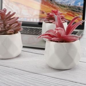 Dekorativa blommor konstgjorda växter med krukbord trädgårdsdekoration simulering krukta lila vackra växter-plast rosa mini 4st