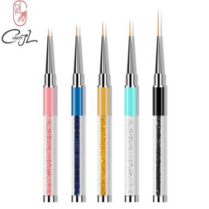 Nail Brushes CHINRMJL 5Pcs/Set Art Liner Brush Rhinestone Acrylic French Stripes Flower Grid Lines Painting Drawing Pen Manicure Tools