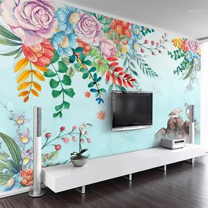 壁紙カスタム3D PO壁紙防水キャンバスファブリックフラワーバード壁壁画パレデリビングルームテレビバックグラウンドアート1