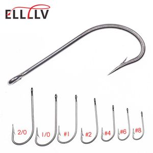 Balıkçılık Kancaları Elllv 50pcs #8 - 2/0 Paslanmaz Çelik Uzun Şey O'Shaughnessy Hook Canlı Yem Fishhook Minnow Sculpin Tuzlu Suyu Flies Bağlama Kancası P230317