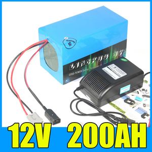 12V 200AH litiumjonbatteripaket 12.6V 1000W Solenergi lagring litiumbatteri med 500W BMS 10A -laddare