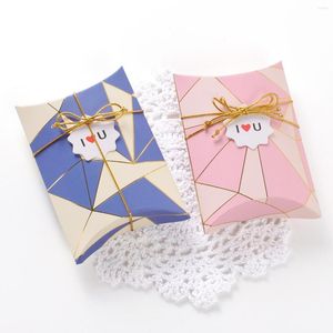Confezioni regalo 20PCS Mini scatole di cartone bianche abbronzanti per la conservazione di strisce dorate Scatola di imballaggio per cuscini pieghevoli in carta blu rosa
