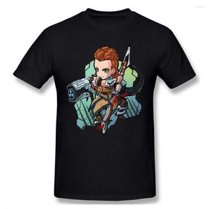 Camisetas masculinas Horizon Zero Dawn Aloy Aloy Focus Game Red Chibi Fashion Manga curta T-shirt