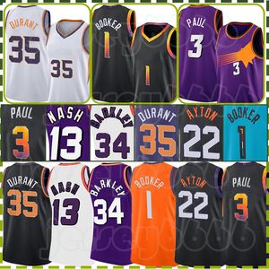Devin Booker DeAndre Ayton Basketbol Formaları Kevin Durant Chris Paul Gömlek Retro Mesh Steve Nash Charles Barkley Beyaz 22 3 Siyah 13 35 1 Phoenix''Suns'''jersey