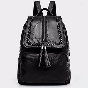 Skolväskor 2023 Kvinnors PU-läder ryggsäckväska klassisk svart vattentät resa multifunktion axel