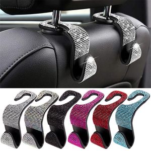 2pcs Plastic Hooks Diamond Car Seat Back Hooks Bling Rhinestones Hanger Universal Auto Headrest Storage Holder Interior Accessories