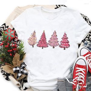 Women's T Shirts Ladies Merry Christmas Shirt Women Tshirt Cute Tee Holiday Leopard Print Tree