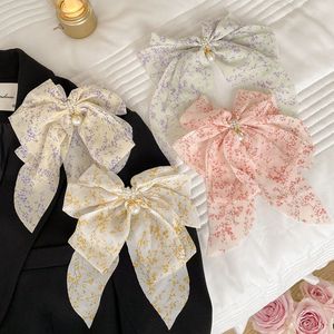 Elegant Bow Ribbon Hair Clip Fragmentary Flower Fashion Simple Satin Spring Clip Hair Pin Headband Girls Hair Accessories 1970