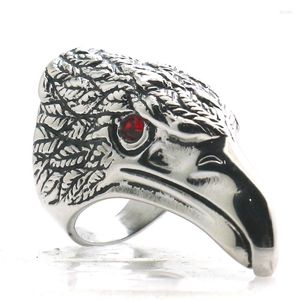 Klaster Rings Man's Boys 316L Stal nierdzewna Cool punk Gothic Biker Rider Eagle Red Stone Eye Ring