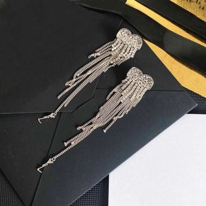 Charm Diamond Tassels Stud Küpe Tasarımcı Mücevher Moda Gümüş Küpe Lady Women Party Studs Hoops Gelin için Düğün Nişan