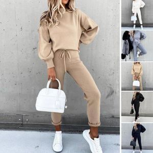 Damskie spodnie dwuczęściowe 2 szt./zestaw stylowy jesienny dres pulower damski bluza spodnie garnitur Casual pół wysoki kołnierz termiczny