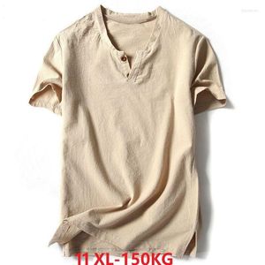 Men's T Shirts Plus Size 5XL 8XL 9XL 10XL Short Sleeve T-shirt Men Chinese Style Summer Mens Tshirt Vintage V-neck Home Casual Tees Khaki