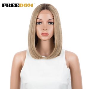 Spetsar Wigs Freedom Synthetic Straight Short Bob Ombre Blond Blue Wig Middle Part for Black Women Cosplay 230317