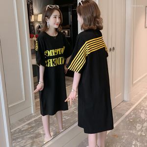 Casual Dresses Women Straight Dress Striped Baseball Letters Print Spring Autumn Cotton Graohic Tee Japan Style T Shirt SP597