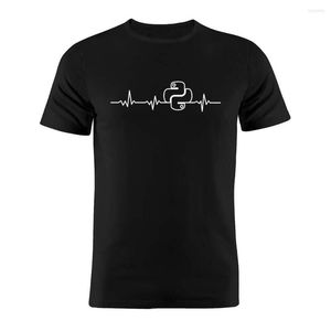 Herren T-Shirts 2023 Shirt Informatik Entwickler Programmierer Coder Python Heartbeat Line Lustiges Geschenk T-Shirt