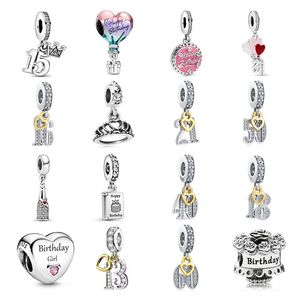 925 Silber für Pandora Original Charms DIY Anhänger Damen Armbänder Perlen Europa Alles Gute zum Geburtstag Heißluftballon