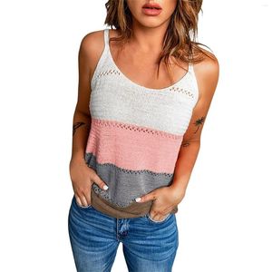 Kadın Tankları 2023 Kadınlar O Boyun Örgü Tank Tops Rahat Renk Bloğu Gevşek Kolsuz Spagetti Kayış Kefimseli Bluz Tee Femme