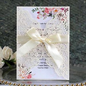 Greeting Cards 25pcs Laser Cut Personalized Universal Invitations with Ribbon Envelope Marriage Baptism Birthday Thank You Card Party Supplies 230317