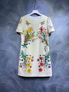 Dress Original Designer Fashion Print Hand Beads Spring/Summer 2023 Short Sleeve Loose Round Neck Dress S-XL