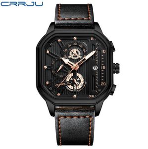 Orologi da uomo in pelle con quadrante quadrato alla moda Orologi sportivi di lusso impermeabili da uomo con cronografo al quarzo