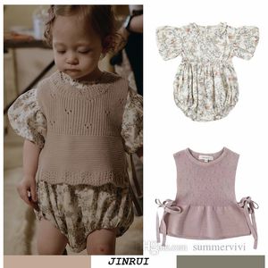 Summer Baby floral printed romper toddler kids floral printed ruffle collar puff sleeve jumpsuits infant girls princess climb clothes Z0919