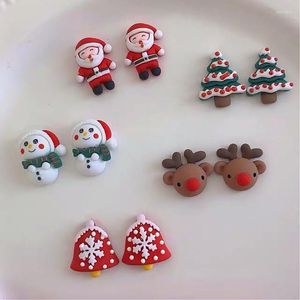 Orecchini a bottone 2023 Trendy Resin Cute Santa Claus Ear Studs Ragazze per le donne Lovely Snowman Elk Jewelry Christmas