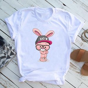 女性のTシャツグランジ美学カワイイグラフィックY2Kゴス女性ハンサムな漫画ウサギの絵のヴィンテージドレス