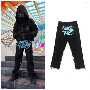 Calça de carga masculina menos harajuku minustwo casual punk rock punk rock reto largura duas calças de rua y2k retro tendência de rua macacão 360 54530