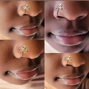 Justerbara guld silverfyllda näsmanschetter Klämma Koppartråd Spiral Fake Piercing näsringar Ingen piercing krävs Öronklämma manschett