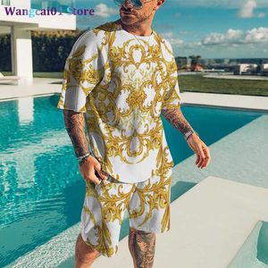 wangcai01 Men's Tracksuits T-Shirt Shorts Suit Fashion Tracksuit Stylish Outfit Set Chic Jogging Ma Oversized Clothing New In Summer Casual 3D Print 0318H23